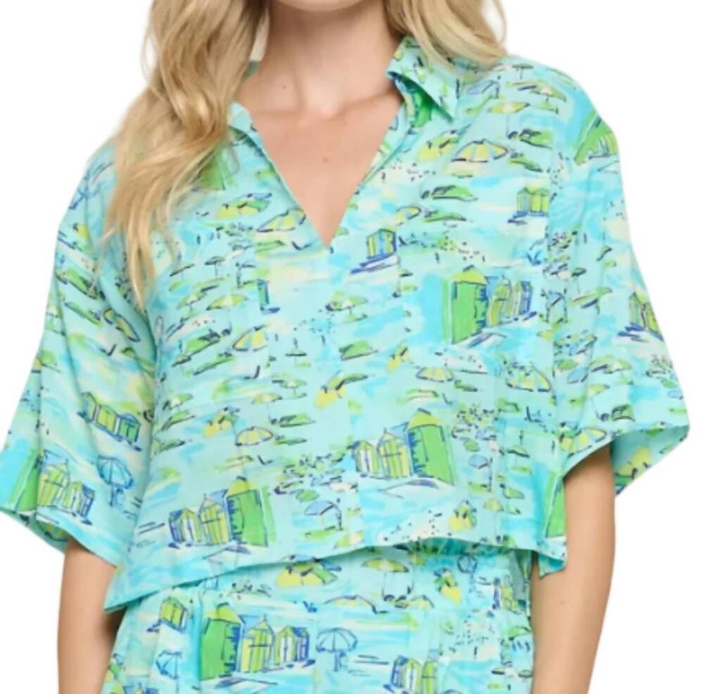 NEW MEET ME IN SANTORINI shoreline top in blue